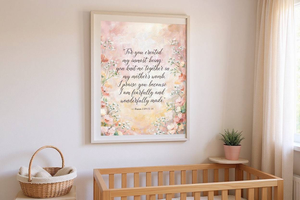 Framed scripture poster in a nursery
