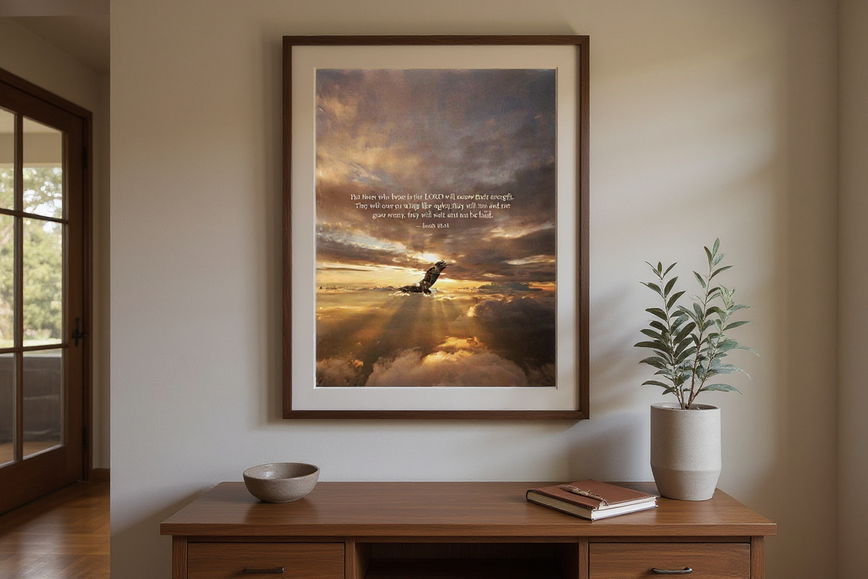 Framed scripture poster in a entryway